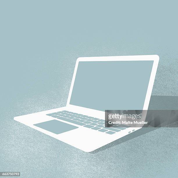 ilustrações de stock, clip art, desenhos animados e ícones de illustration of laptop against turquoise background - computador portátil