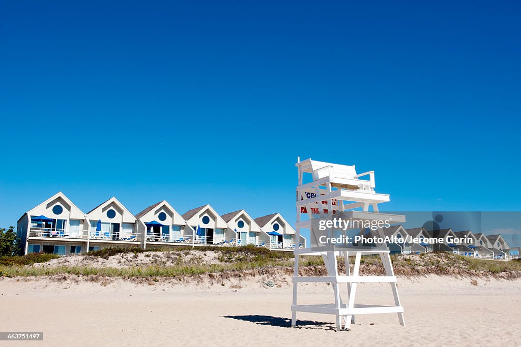 Lifeguard chair on beach, Montauk, East Hampton, New York State, USA