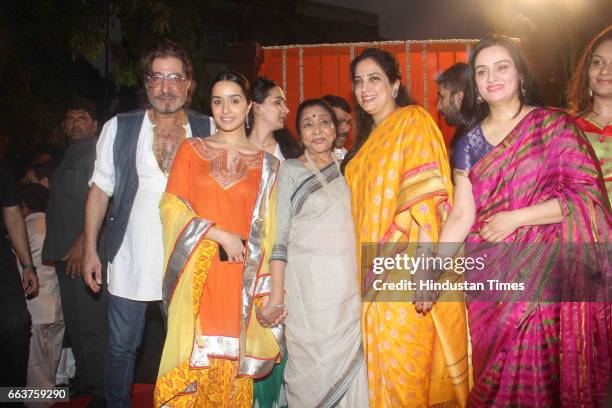 Singer Asha Bhosale, Rashmi Thackeray, actors Padmini Kolhapure, Shraddha Kapoor and Shakti Kapoor during the opening of Pandit Pandharinath...