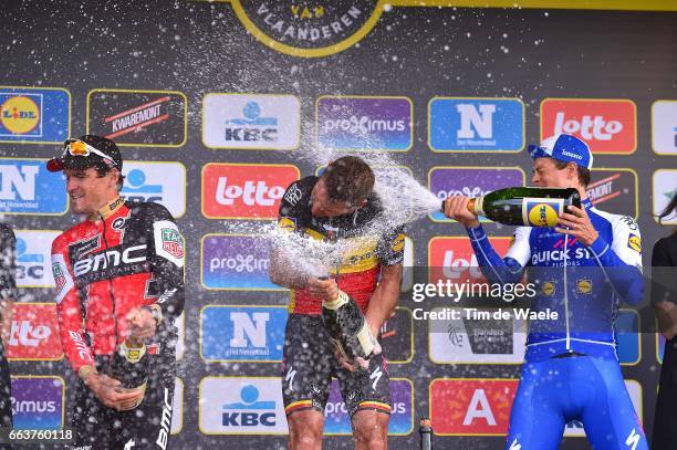 101st Tour of Flanders 2017 / Men Podium / Greg VAN AVERMAET / Philippe GILBERT / Niki TERPSTRA / Celebration / Champagne/ Antwerpen - Oudenaarde /...