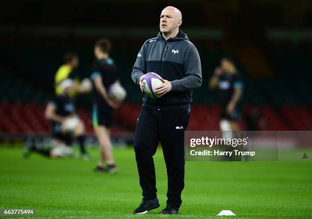 Steve Tandy, Head Coach of Ospreys during the European Rugby Challenge Cup match between Ospreys and Stade Francais Paris at the Principality Stadium...