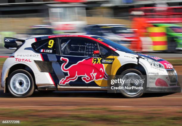 Sebastian Loeb during the 2017 FIA World Rallycross Championship in Barcelona, on 02 April 2017.