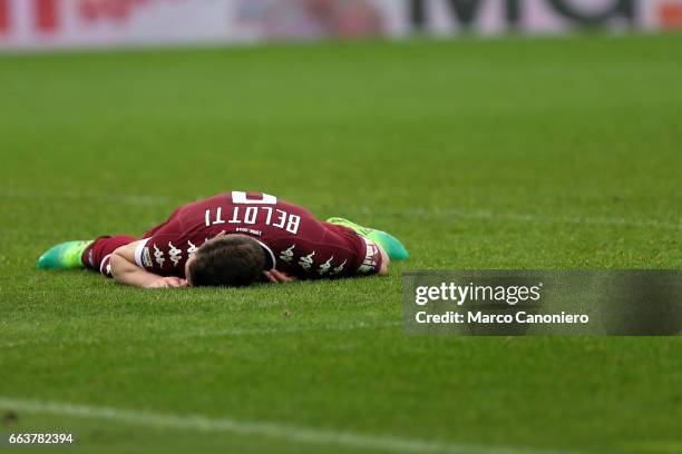 Andrea Belotti of Torino FC despairs at the end of the Serie A football match between Torino FC and Udinese . Final result is 2-2.