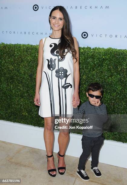 Actress Jordana Brewster and son Julian Form-Brewster arrive at Victoria Beckham For Target Launch Event at Private Residence on April 1, 2017 in Los...