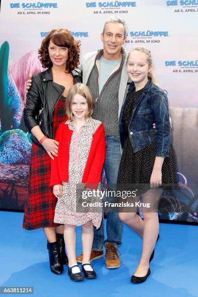 Filomena Iannacone and her daughter Ellen Iannacone, Gedeon Burkhard and their daughter Gioia Iannacone attend 'Die Schluempfe - Das verlorene Dorf'...