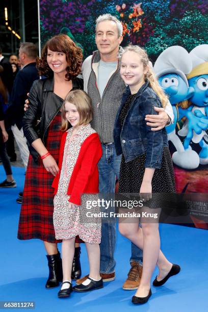 Filomena Iannacone and her daughter Ellen Iannacone, Gedeon Burkhard and their daughter Gioia Iannacone attend 'Die Schluempfe - Das verlorene Dorf'...