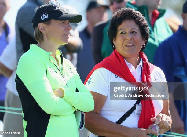 Annika Sorenstam and Nancy Lopez watch play during the Drive, Chip and Putt Championship at Augusta National Golf Club at Augusta National Golf Club...