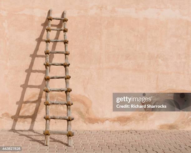 rustic wooden ladder - ladder leaning stock pictures, royalty-free photos & images