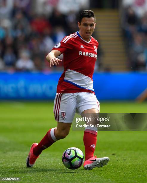 Stewart Downing of Middlesbrough in action during the Premier League match between Swansea City and Middlesbrough at Liberty Stadium on April 2, 2017...