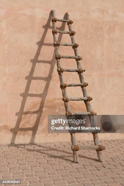 rustic wooden ladder - ladder leaning stock pictures, royalty-free photos & images