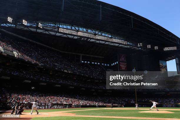 Starting pitcher Zack Greinke of the Arizona Diamondbacks pitches against Denard Span of the San Francisco Giants during the first inning of the MLB...