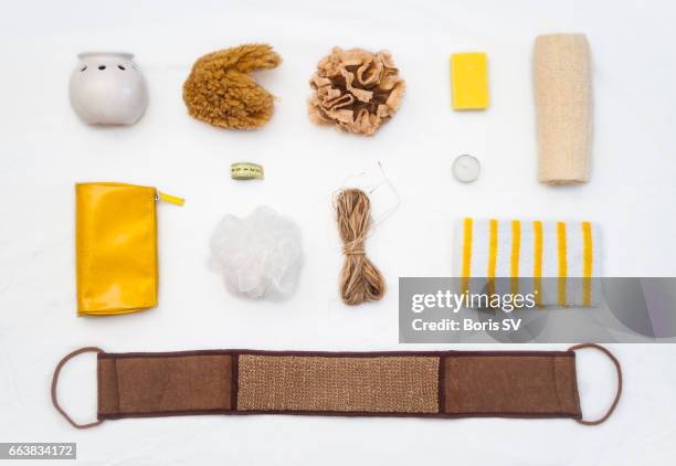 knolling of sponges on the white background - vascular tissue stock pictures, royalty-free photos & images