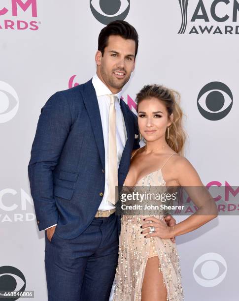 Player Eric Decker and singer Jessie James Decker attend the 52nd Academy Of Country Music Awards at Toshiba Plaza on April 2, 2017 in Las Vegas,...