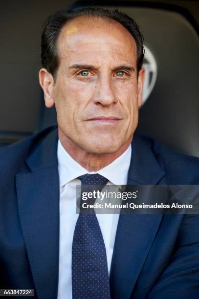 Valencia CF manager Voro Gonzalez looks on prior to the La Liga match between Valencia CF and Deportivo de La Coruna at Mestalla Stadium on April 2,...