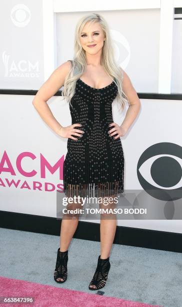 Recording artist Kayla Adams arrives for the 52nd Academy of Country Music Awards on April 2 at the T-Mobile Arena in Las Vegas, Nevada. / AFP PHOTO...