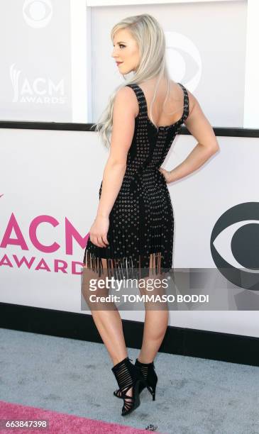 Recording artist Kayla Adams arrives for the 52nd Academy of Country Music Awards on April 2 at the T-Mobile Arena in Las Vegas, Nevada. / AFP PHOTO...