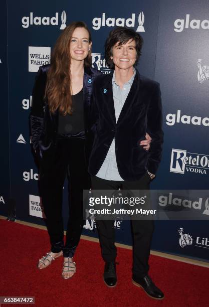 Actress Stephanie Allynne and comedian Tig Notaro attend the 28th Annual GLAAD Media Awards in LA at The Beverly Hilton Hotel on April 1, 2017 in...