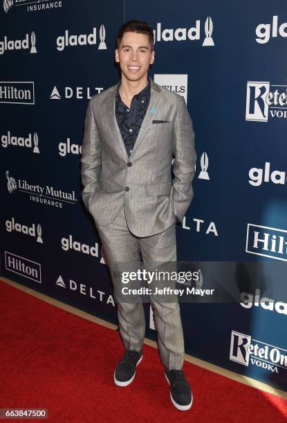 Actor Jordan Gavaris attends the 28th Annual GLAAD Media Awards in LA at The Beverly Hilton Hotel on April 1, 2017 in Beverly Hills, California.