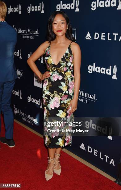 Actress Shelby Rabara attends the 28th Annual GLAAD Media Awards in LA at The Beverly Hilton Hotel on April 1, 2017 in Beverly Hills, California.