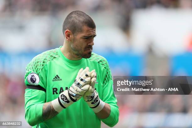 Víctor Valdes of Middlesbrough during the Premier League match between Swansea City and Middlesbrough at Liberty Stadium on April 2, 2017 in Swansea,...
