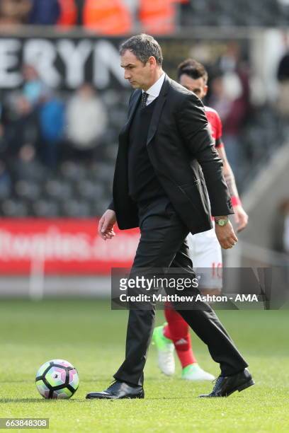 Paul Clement the head coach / manager of Swansea City during the Premier League match between Swansea City and Middlesbrough at Liberty Stadium on...