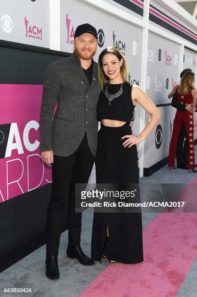 Recording artist Eric Paslay and Natalie Harke attend the 52nd Academy Of Country Music Awards at Toshiba Plaza on April 2, 2017 in Las Vegas, Nevada.