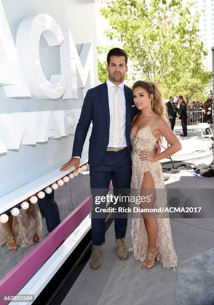Player Eric Decker and singer Jessie James Decker attend the 52nd Academy Of Country Music Awards at Toshiba Plaza on April 2, 2017 in Las Vegas,...