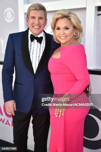 Personalities Todd Chrisley and Julie Chrisley attend the 52nd Academy Of Country Music Awards at Toshiba Plaza on April 2, 2017 in Las Vegas, Nevada.