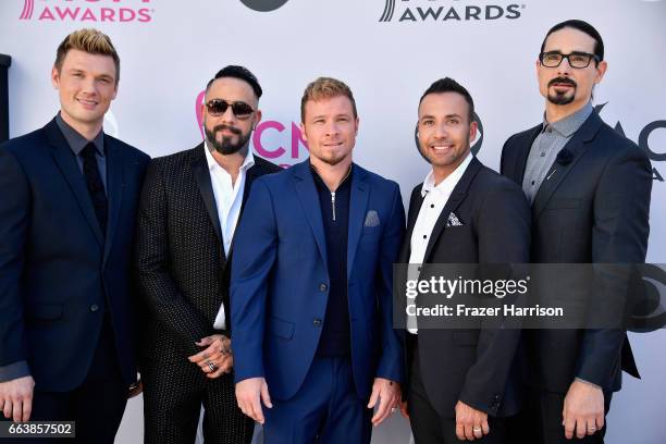 Recording artsits Nick Carter, AJ McLean, Brian Littrell, Howie Dorough, and Kevin Richardson of music group Backstreet Boys attend the 52nd Academy...