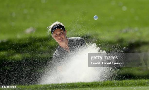 Suzann Pettersen of Norway plays her second shot on the par 3, eighth hole during the final round of the 2017 ANA Inspiration held on the Dinah Shore...