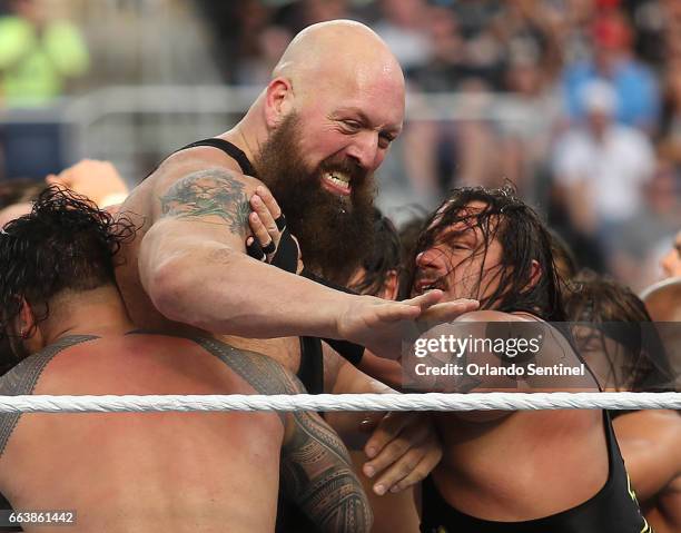 Wrestlers compete in the Battle Royal during WrestleMania 33 on Sunday, April 2, 2017 at Camping World Stadium in Orlando, Fla.