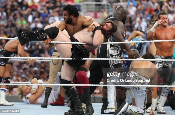 Wrestlers compete in the Battle Royal during WrestleMania 33 on Sunday, April 2, 2017 at Camping World Stadium in Orlando, Fla.