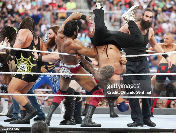 Wrestlers compete in the Battle Royal during WrestleMania 33 on Sunday, April 2, 2017 at Camping World Stadium in Orlando, Fla.