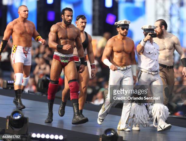 Wrestlers walk to the Battle Royal during WrestleMania 33 on Sunday, April 2, 2017 at Camping World Stadium in Orlando, Fla.