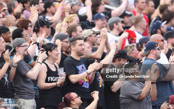 Fans cheer during WrestleMania 33 on Sunday, April 2, 2017 at Camping World Stadium in Orlando, Fla.