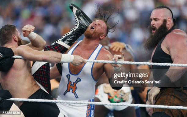 Wrestlers compete in the Battle Royal during WrestleMania 33 on Sunday, April 2, 2017 at Camping World Stadium in Orlando, Fla.