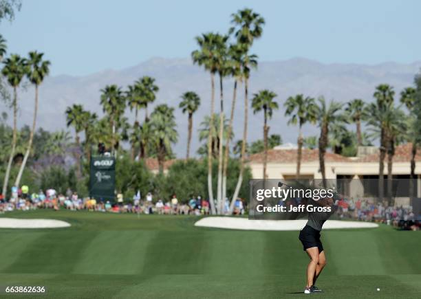Suzann Pettersen of Norway plays her second shot from the ninth fairway during the final round of the ANA Inspiration at the Dinah Shore Tournament...