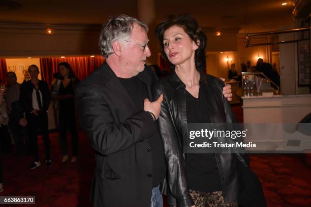 Andreas Schmidt-Schaller and Marijam Agischewa during the 'Aufguss' Premiere at Theatre Kurfuerstendamm on April 2, 2017 in Berlin, Germany.