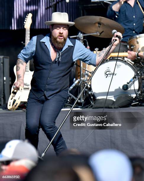 Nathaniel Rateliff & The Night Sweats perform at the Capital One JamFest during the NCAA March Madness Music Festival 2017 on April 2, 2017 in...