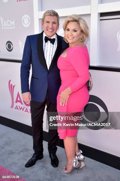 Personalities Todd Chrisley and Julie Chrisley attend the 52nd Academy Of Country Music Awards at Toshiba Plaza on April 2, 2017 in Las Vegas, Nevada.