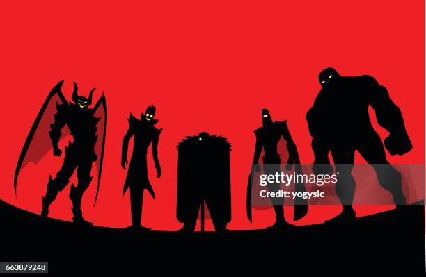 ilustrações de stock, clip art, desenhos animados e ícones de villain team silhouette - monstro