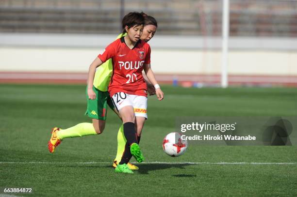 Chika kato of Urawa Red Diamonds in action during the Nadeshiko League match between Urawa Red Diamonds Ladies and JEF United Chiba Ladies at Urawa...