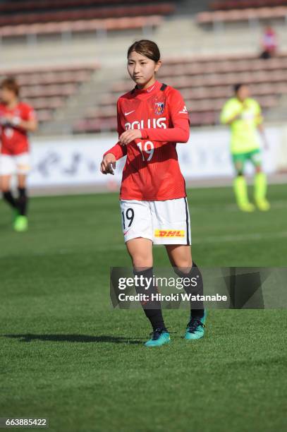 Yuzuho Shiokoshi of Urawa Red Diamonds Ladies looks on during the Nadeshiko League match between Urawa Red Diamonds Ladies and JEF United Chiba...