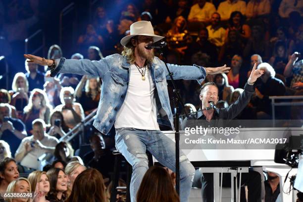 Recording artists Brian Kelley and Tyler Hubbard of music group Florida Georgia Line perform onstage during the 52nd Academy of Country Music Awards...