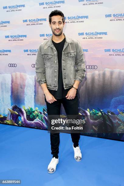 Lifestyle-Blogger and influencer Sami Slimani during the 'Die Schluempfe - Das verlorene Dorf' premiere at Sony Centre on April 2, 2017 in Berlin,...