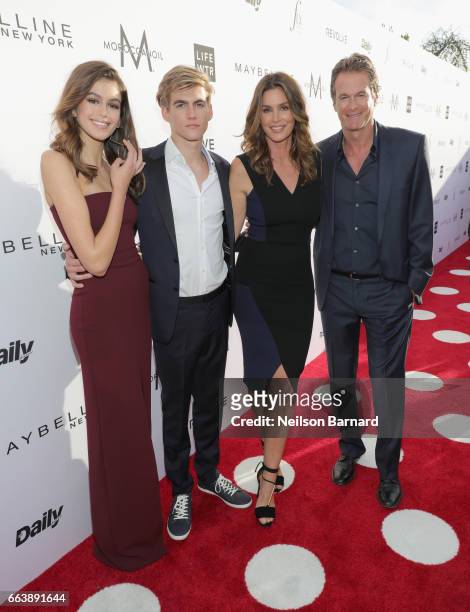 Actor Kaia Gerber, honoree Presley Gerber, Cindy Crawford and Rande Gerber attend the Daily Front Row's 3rd Annual Fashion Los Angeles Awards at...