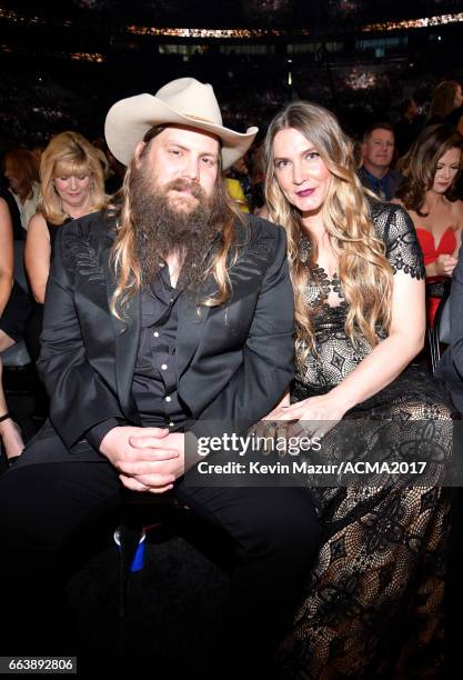 Musicians Chris Stapleton and Morgane Stapleton attend the 52nd Academy Of Country Music Awards at T-Mobile Arena on April 2, 2017 in Las Vegas,...