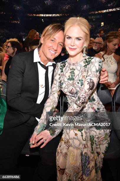 Recording artist Keith Urban and actor Nicole Kidman attend the 52nd Academy Of Country Music Awards at T-Mobile Arena on April 2, 2017 in Las Vegas,...