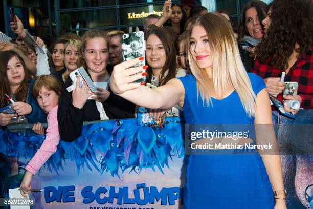 Bianca Heinicke attends the 'Die Schluempfe - Das verlorene Dorf' Berlin Premiere at Sony Centre on April 2, 2017 in Berlin, Germany.