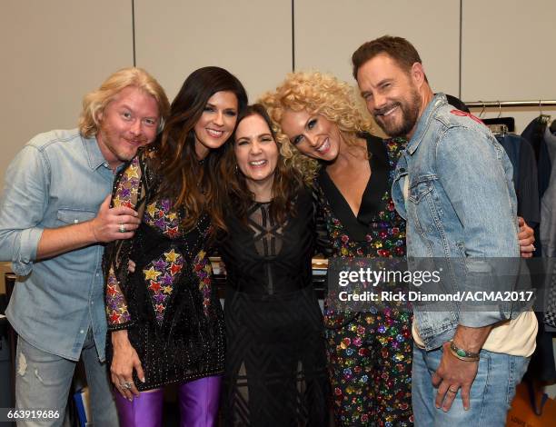 Singers Philip Sweet, Karen Fairchild, Lori McKenna, Kimberly Schlapman and Jimi Westbrook of Little Big Town attends the 52nd Academy Of Country...